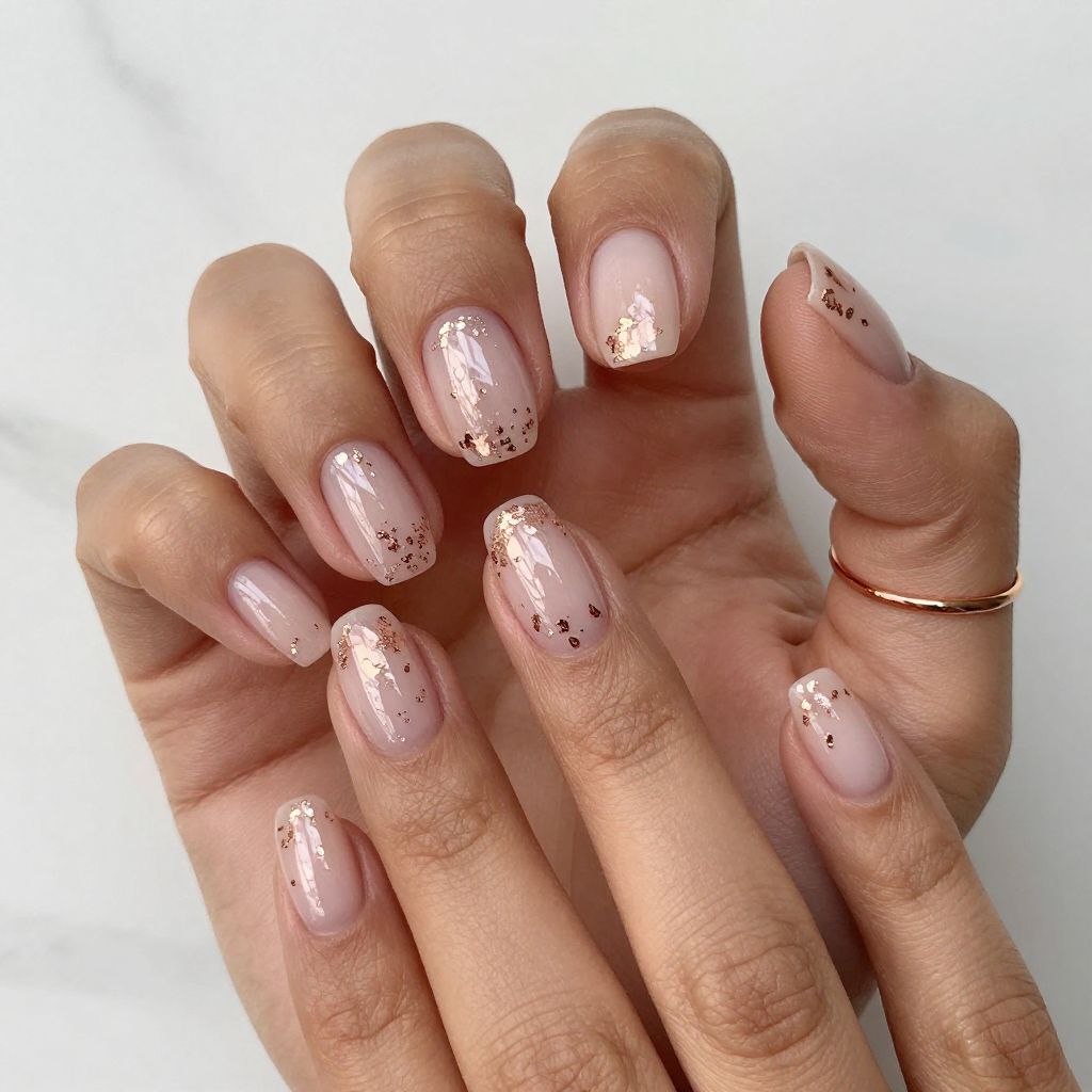 Metallic rose gold foil nails