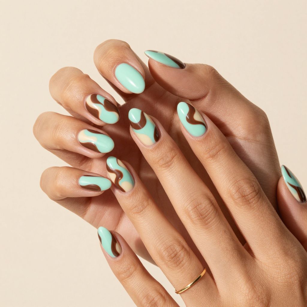 Mint chocolate swirl nails