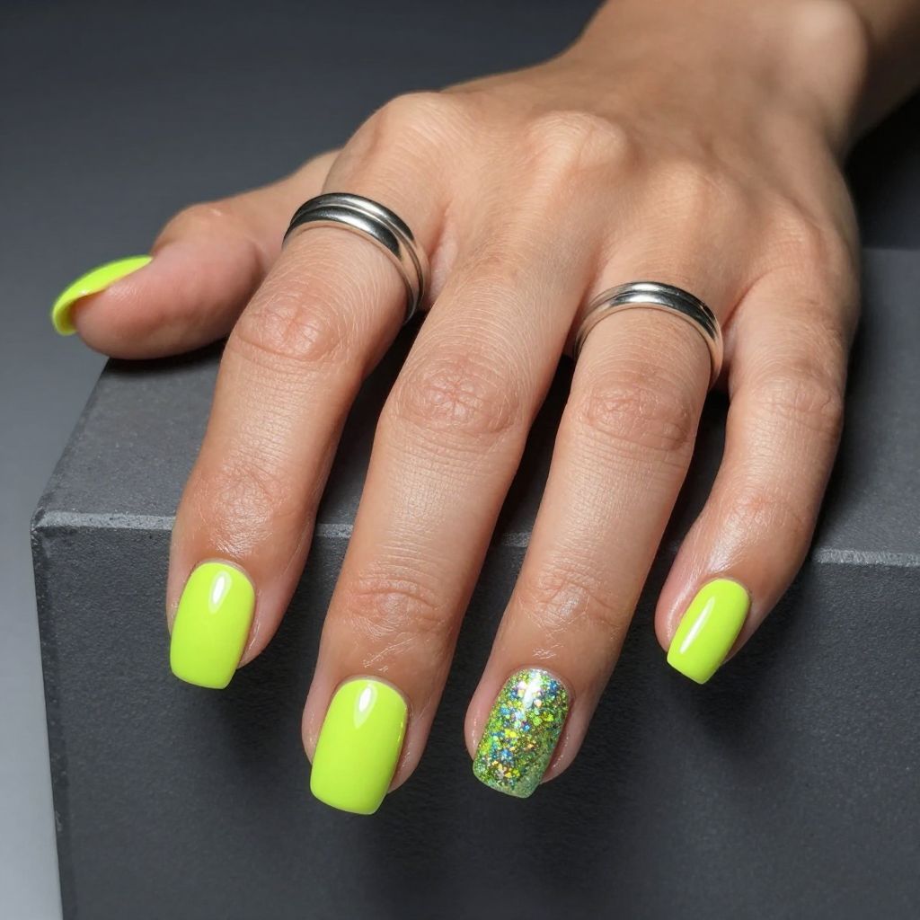 Electric lime pop nails