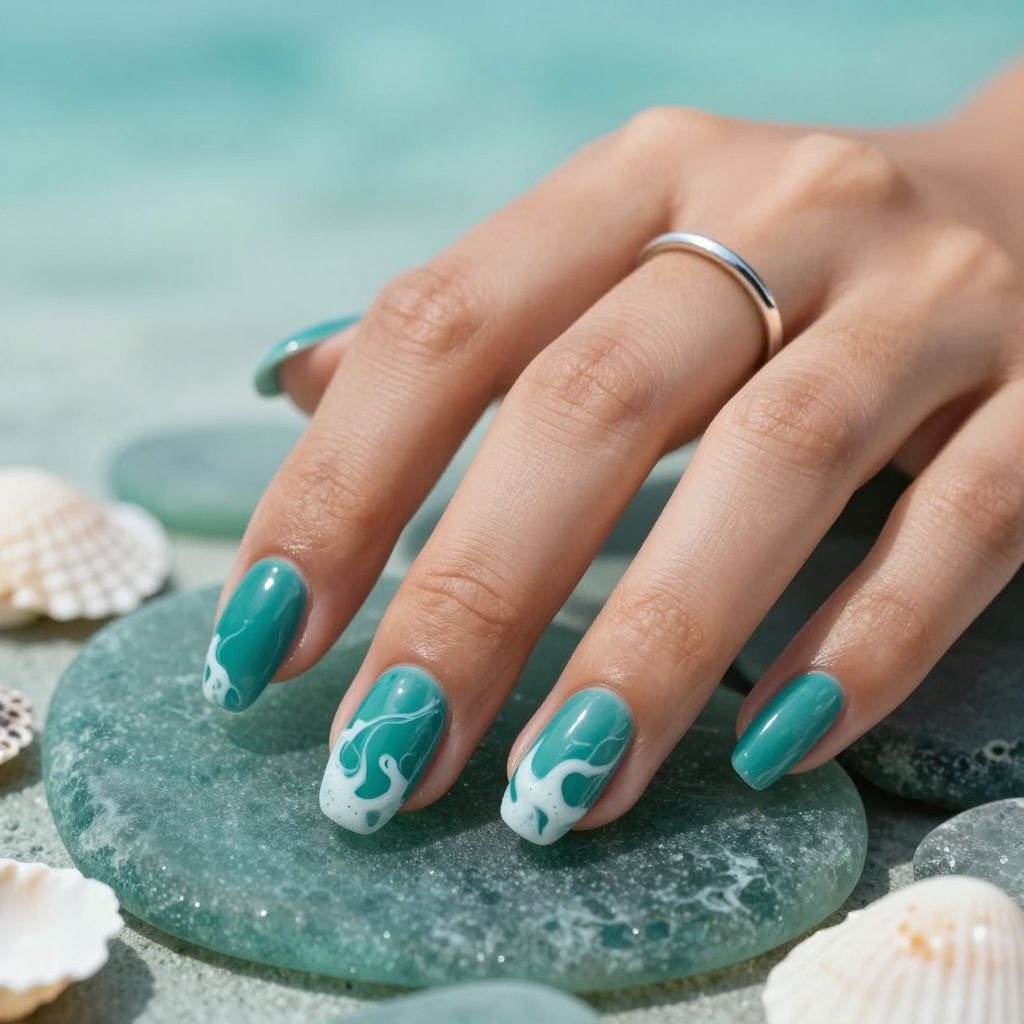 Ocean teal marble nails
