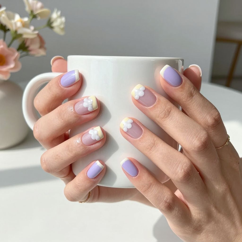 Cloudy lavender sky nails