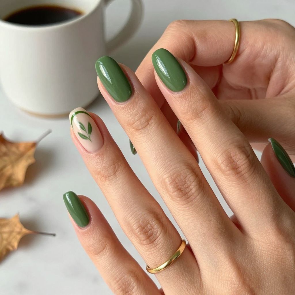Moss Green Short Almond Nails