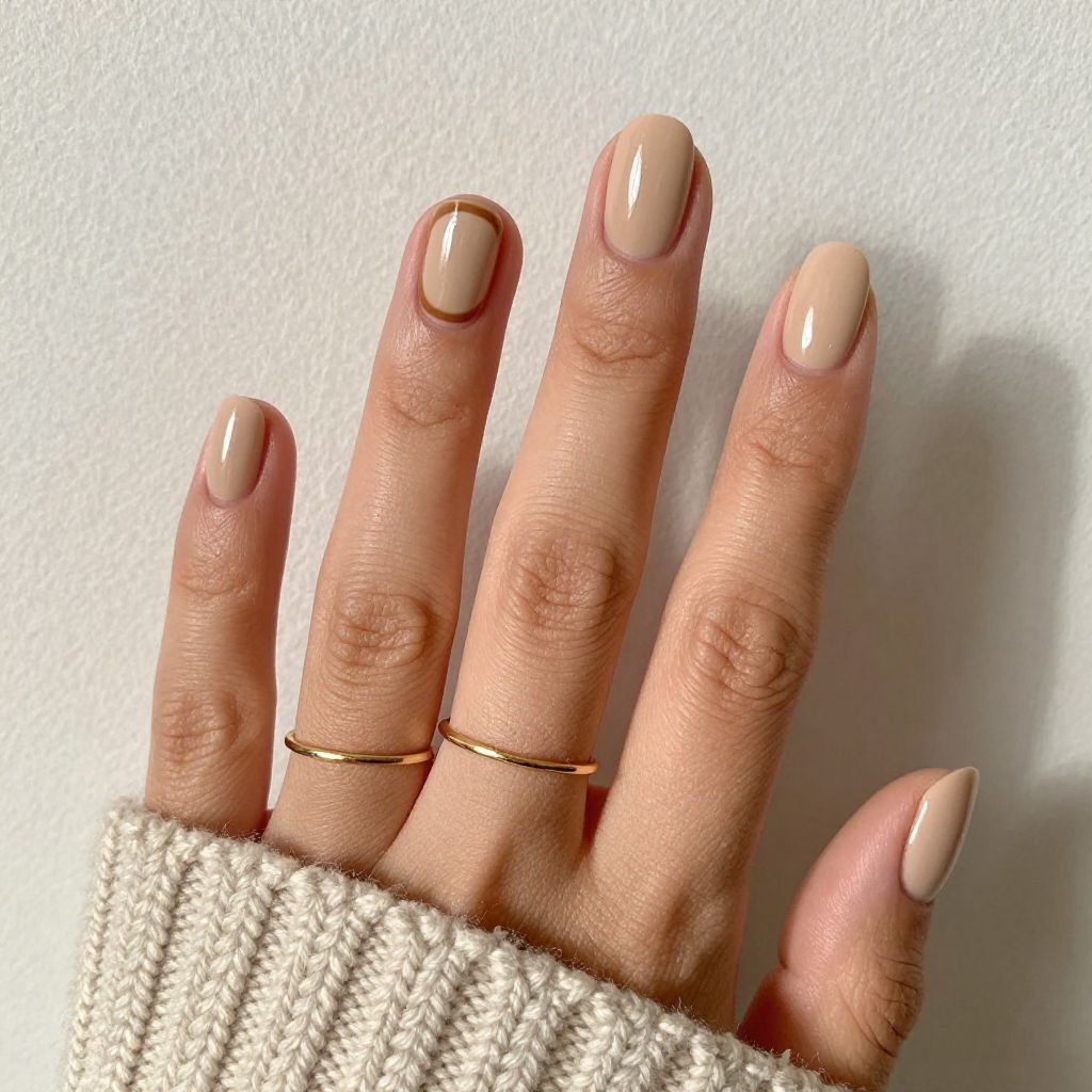 Camel Beige Minimalist Nails