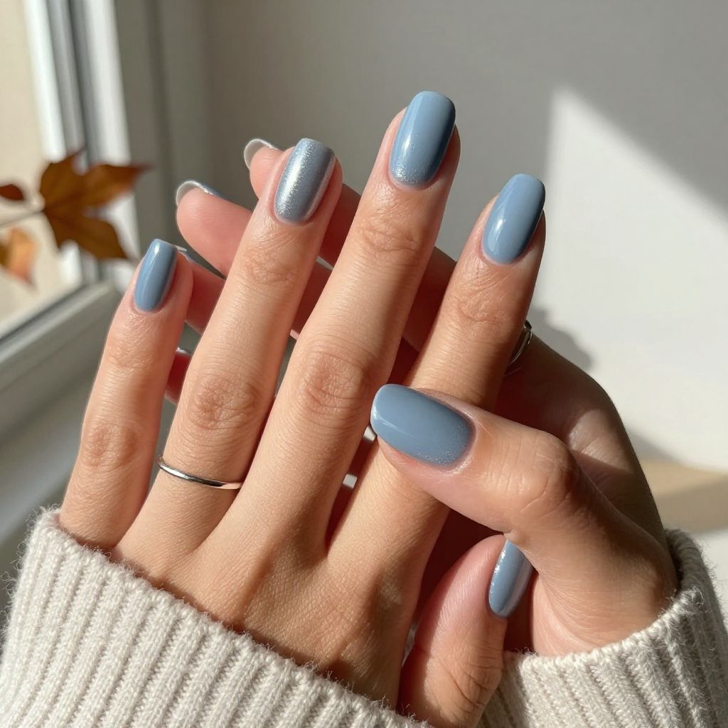 Soft Slate Blue Coffin Nails