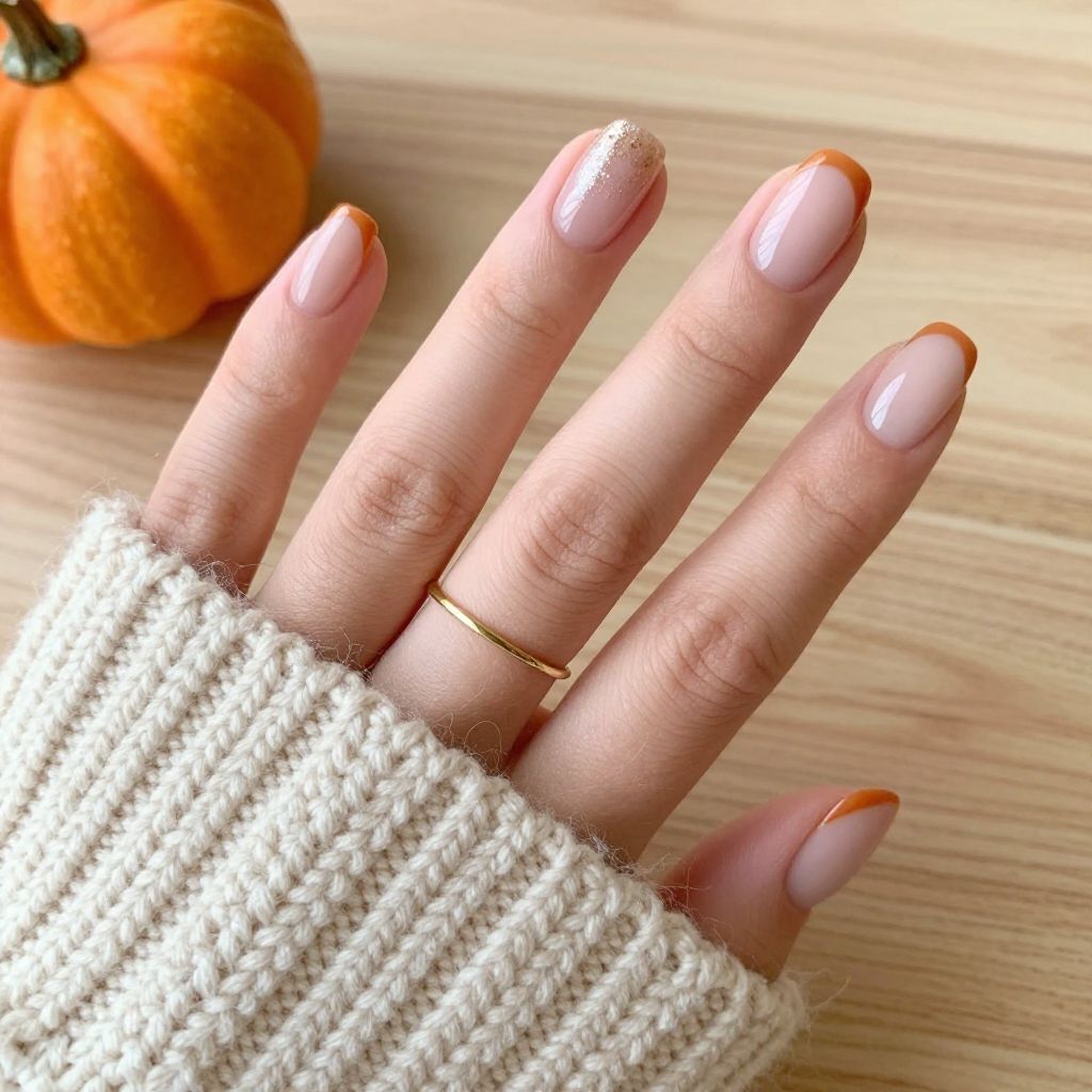 Burnt Orange Micro French Nails