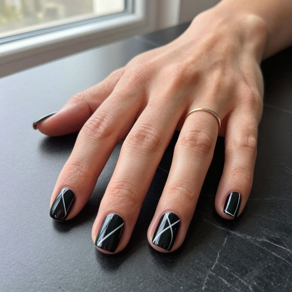 Black with Geometric White Pattern