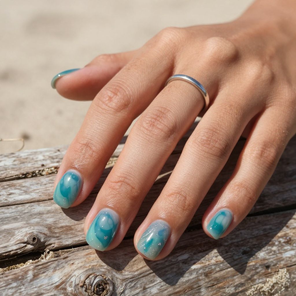 Beach Glass Blue Green Nails