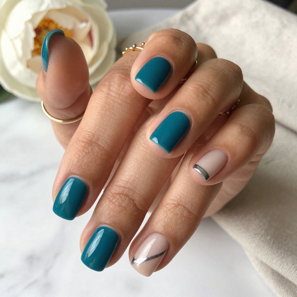 Teal Shine Short Soft Square Nails