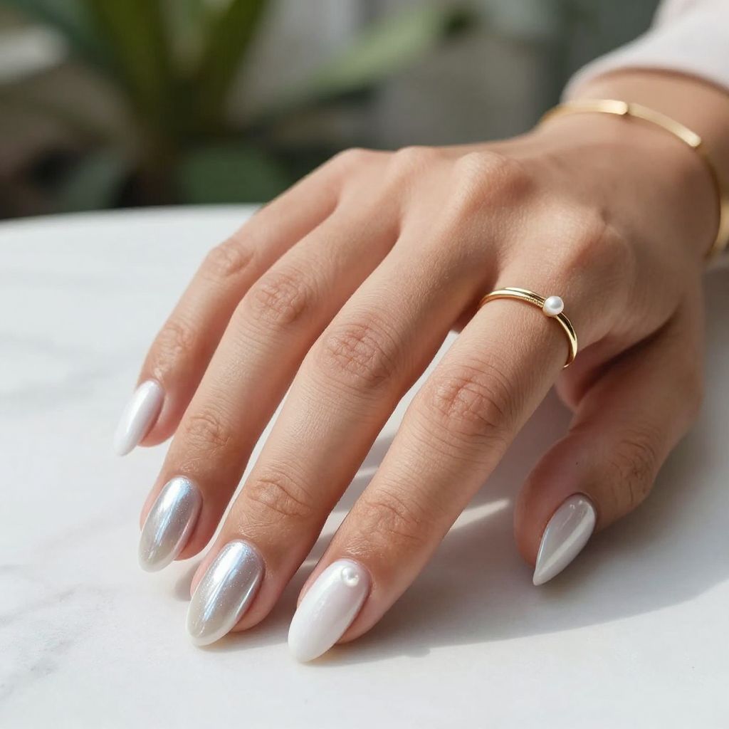 White Chrome Almond Nails