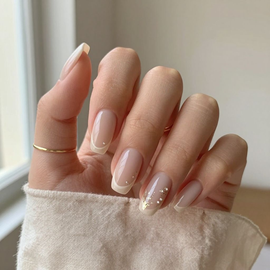Milky Peach Almond Nails