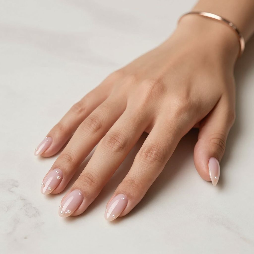 Pearl Accent Almond Nails
