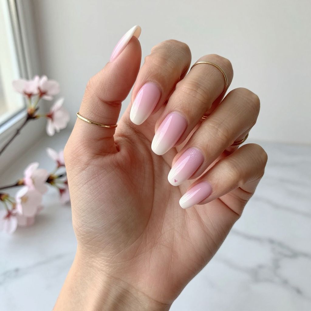 Soft Pink Ombré Almond Nails