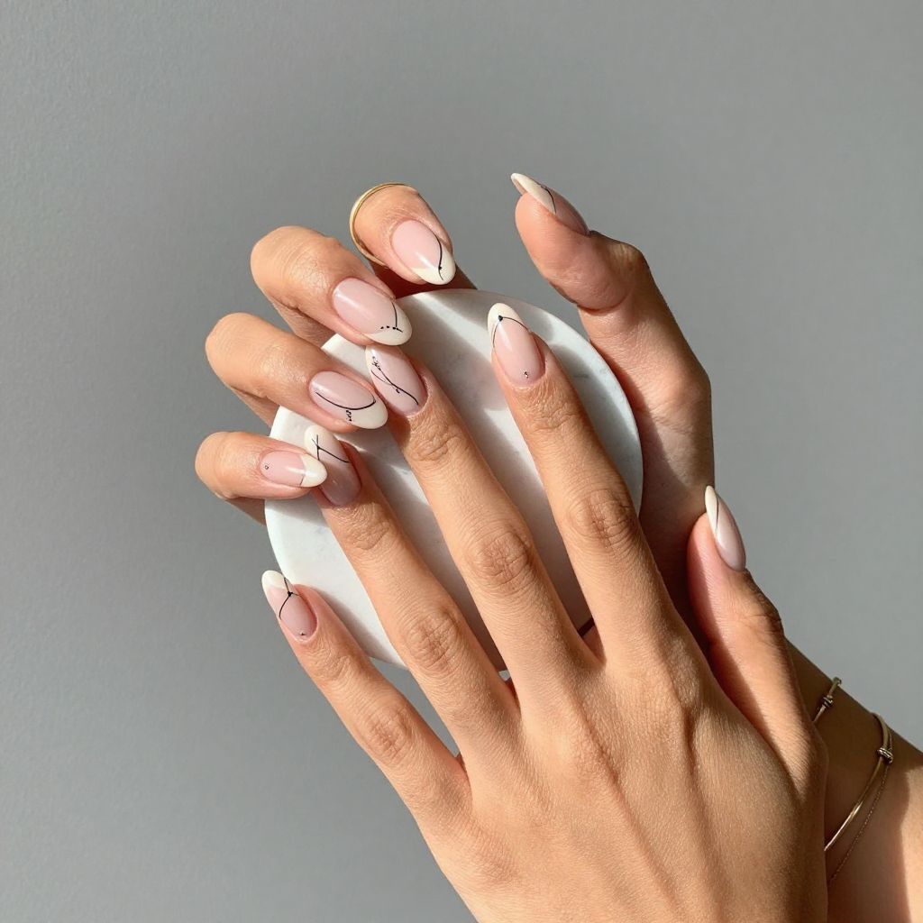 Minimal Line Art Almond Nails