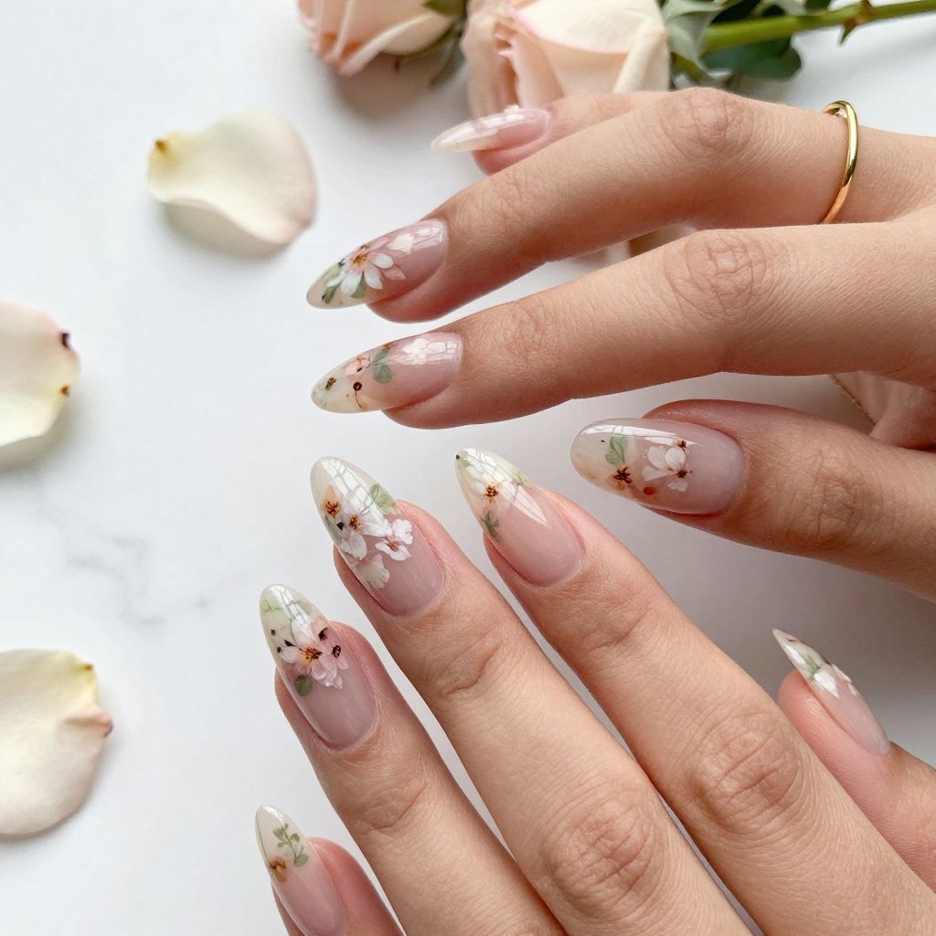 Clear Coffin Nails with Floral Art