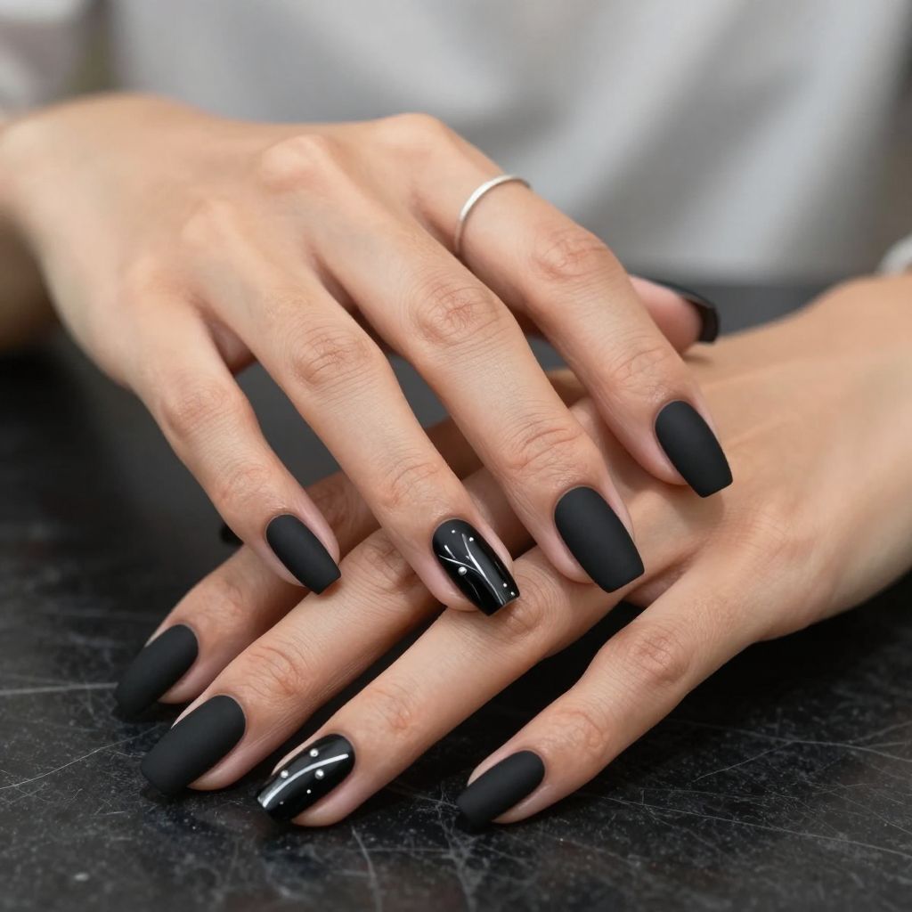 Matte Black Coffin Nails