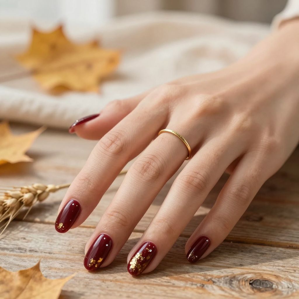 Deep Burgundy with Gold Leaf Accents