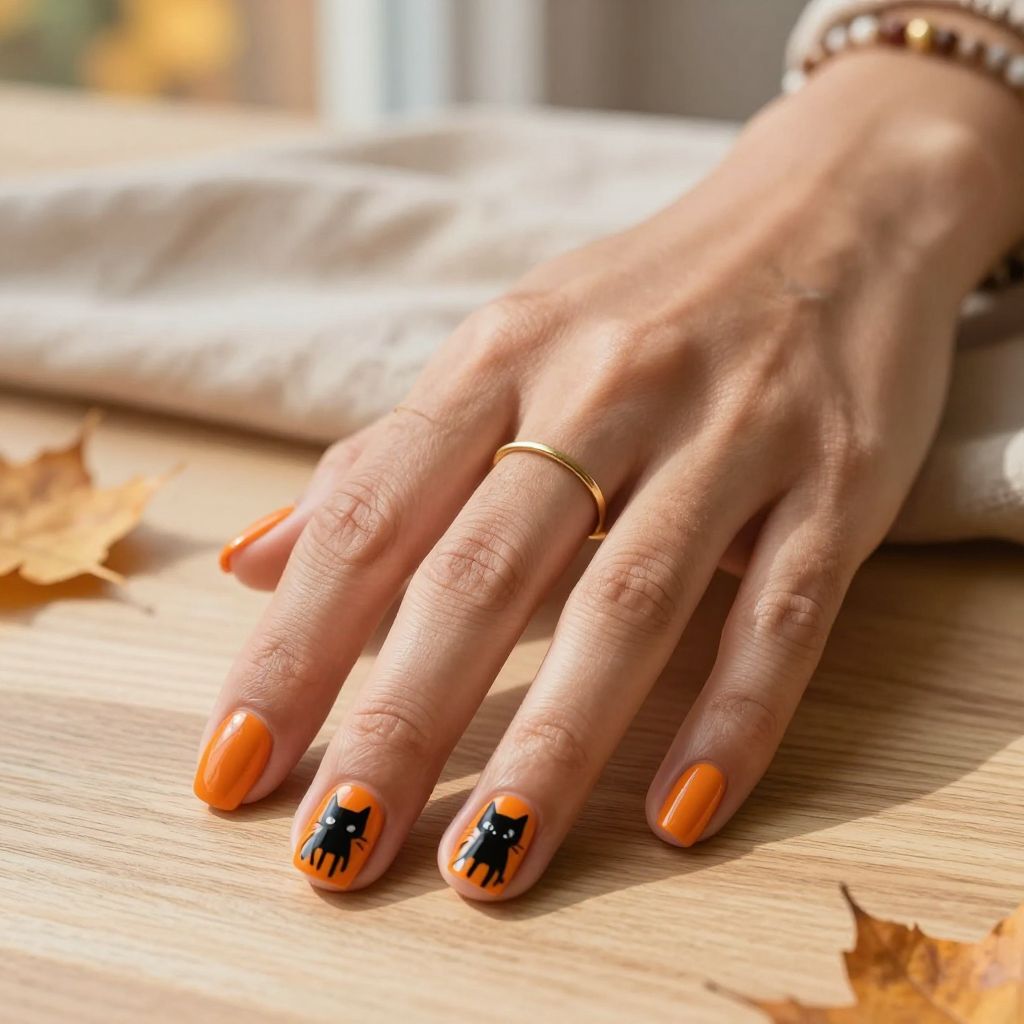 Pumpkin Orange with Black Cat Design