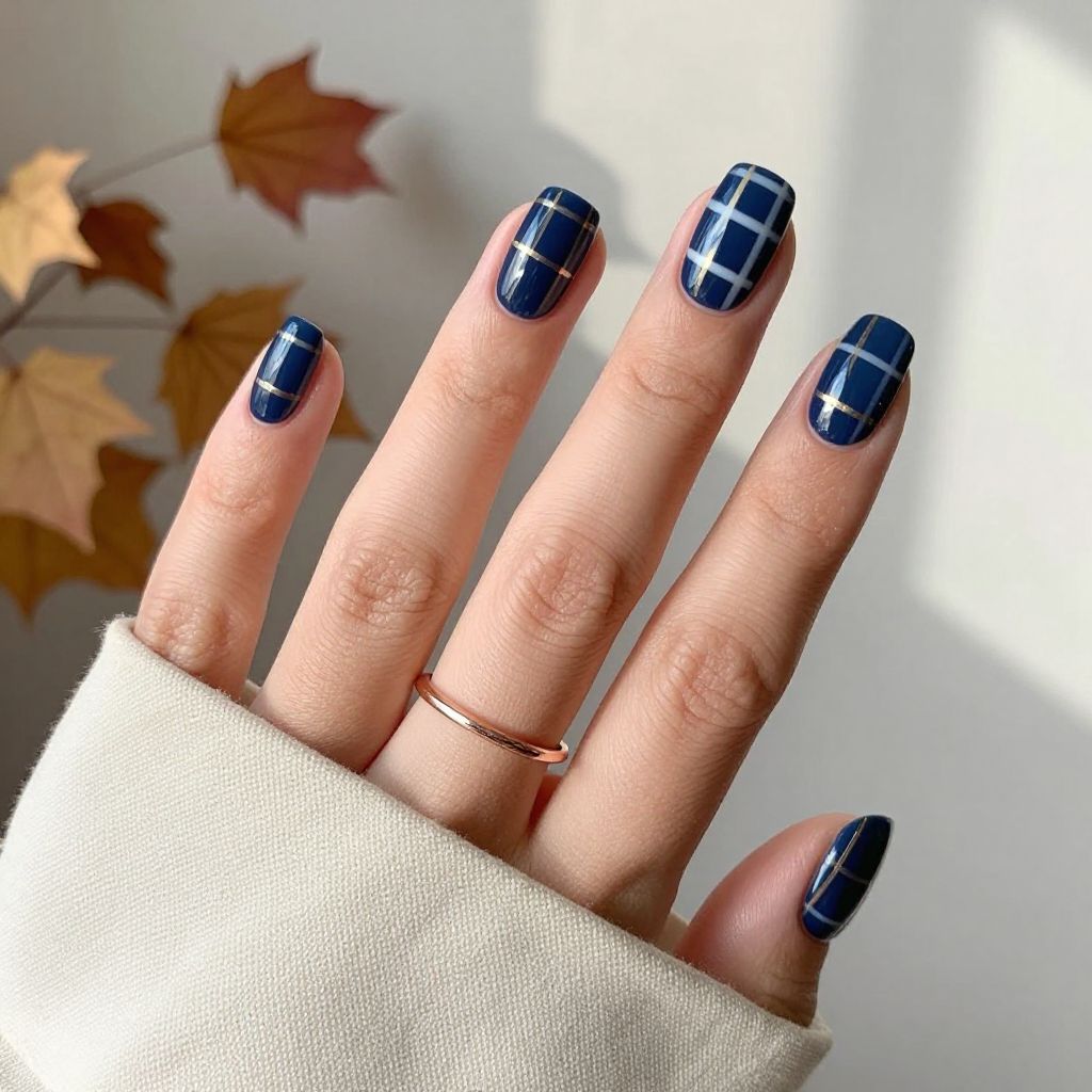 Navy Blue with White Plaid Pattern