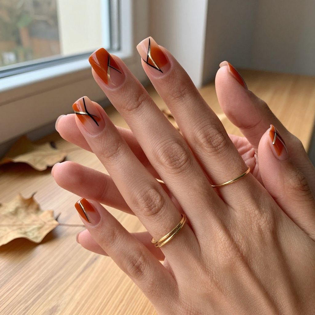 Burnt Orange with Black Geometric Lines