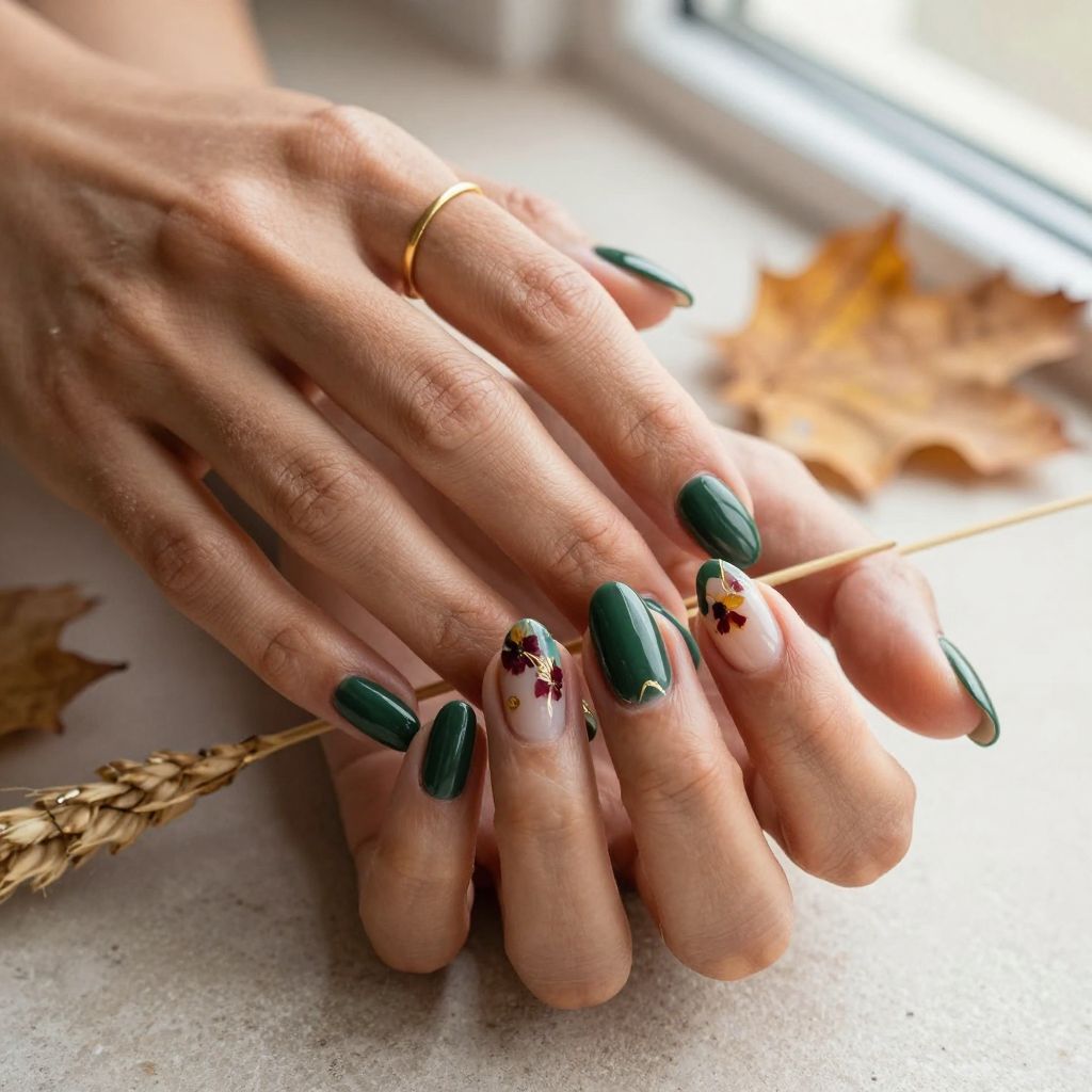 Forest Green with Pressed Flower Details