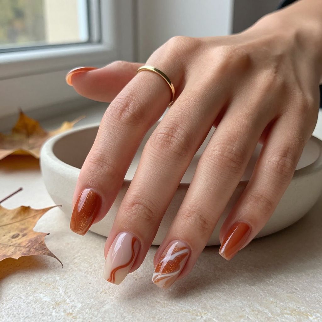 Terracotta with Cream Marble Effect