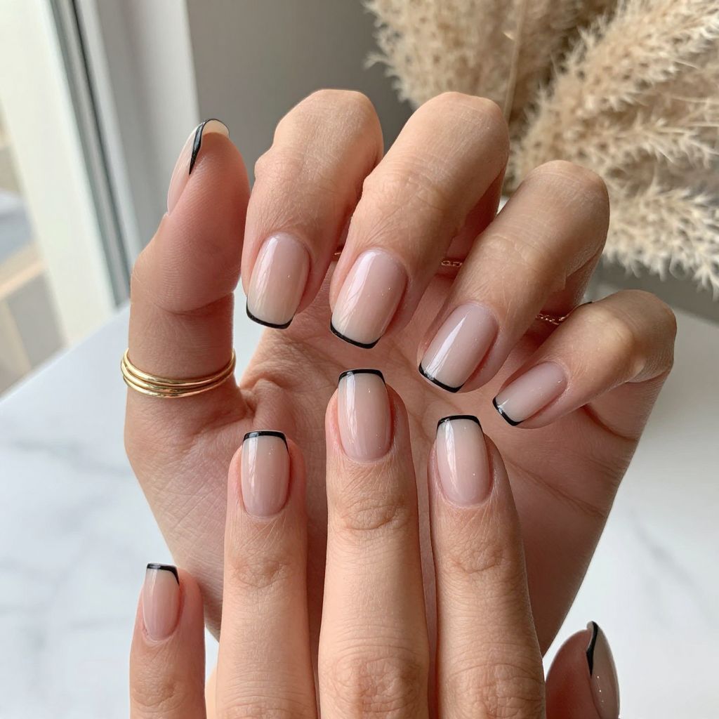 Short Nails With Fine Black Outline