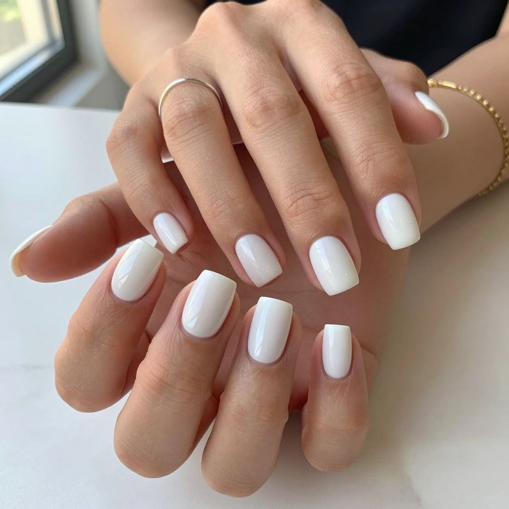 Classic White on Short Square Nails