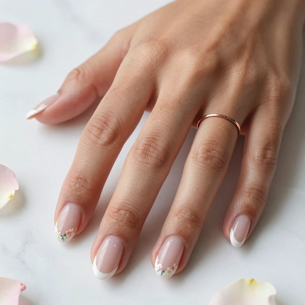 French Tips With Floral Accents