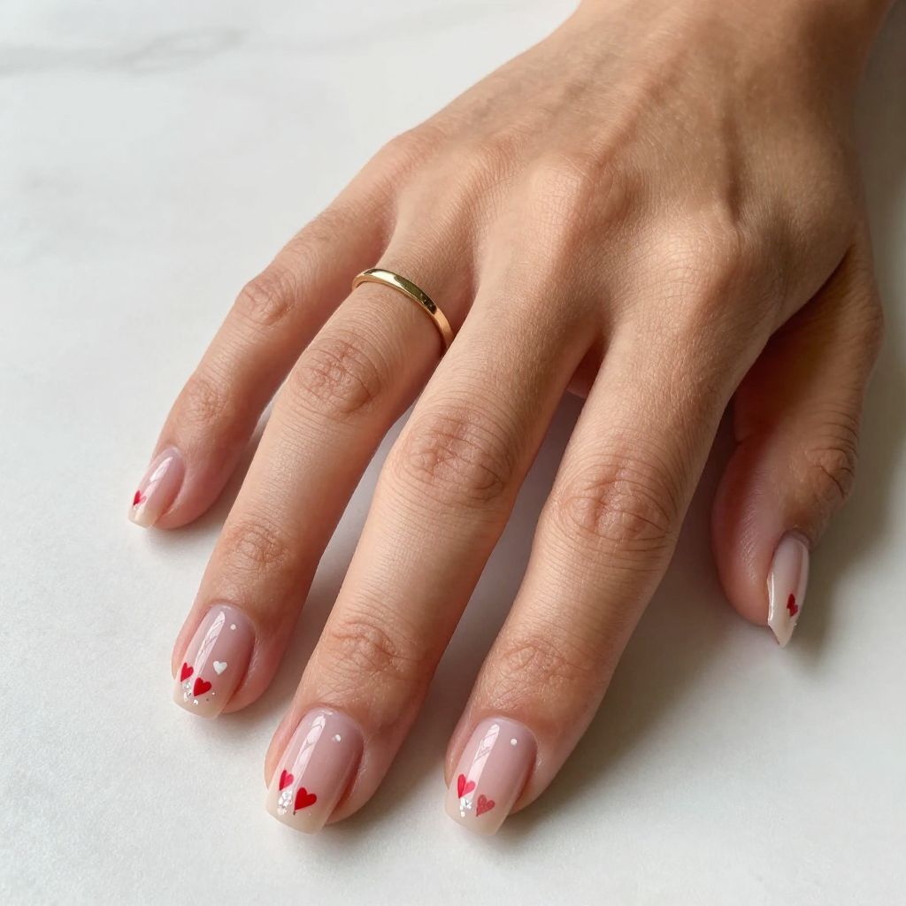 Square Nails With Tiny Hearts