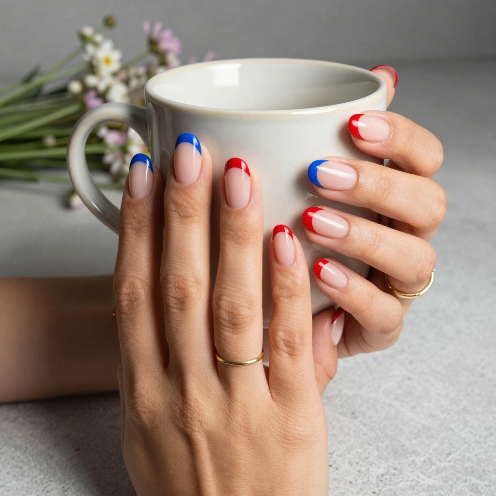 Square Nails With Colored French Tips