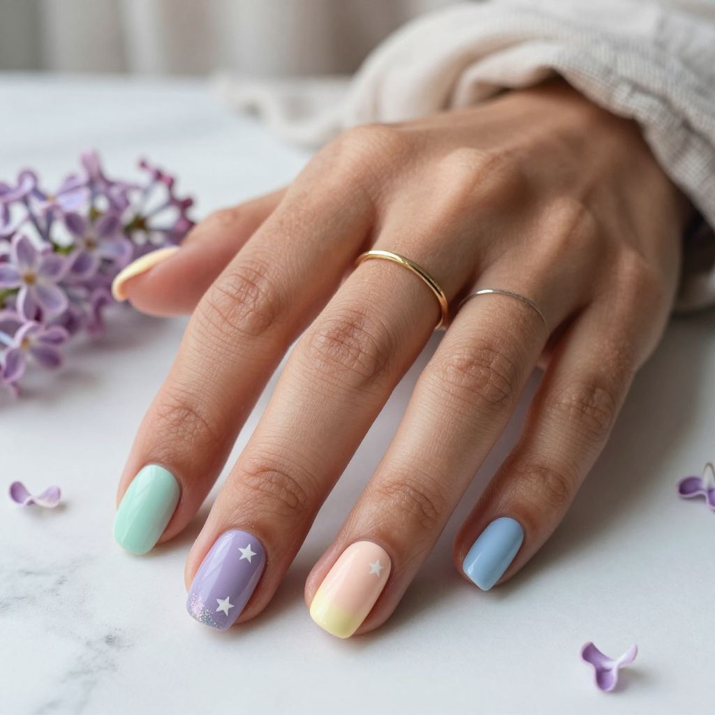 Pastel Rainbow Square Nails