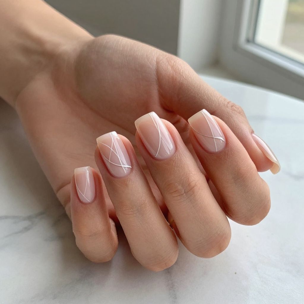 Clear Square Nails With Minimal Line Art