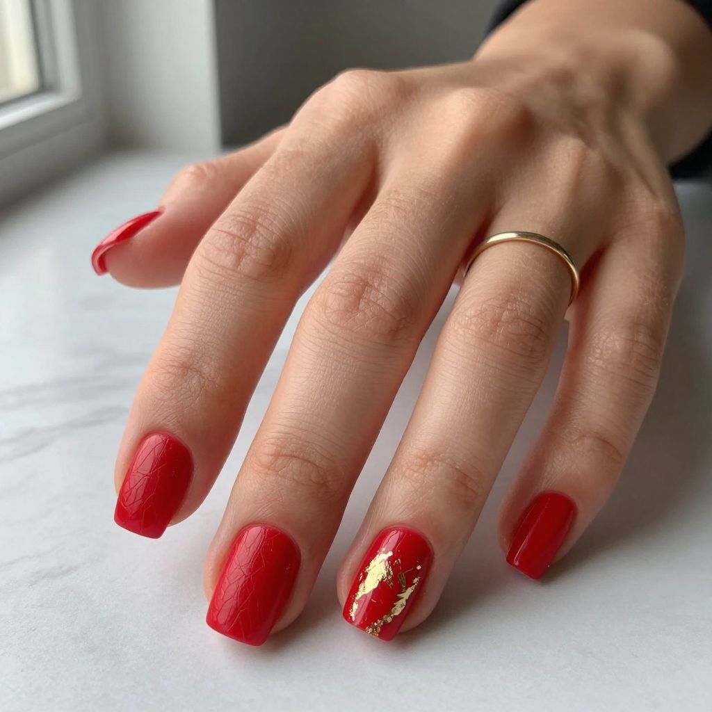 Classic Red Leather Texture Nails