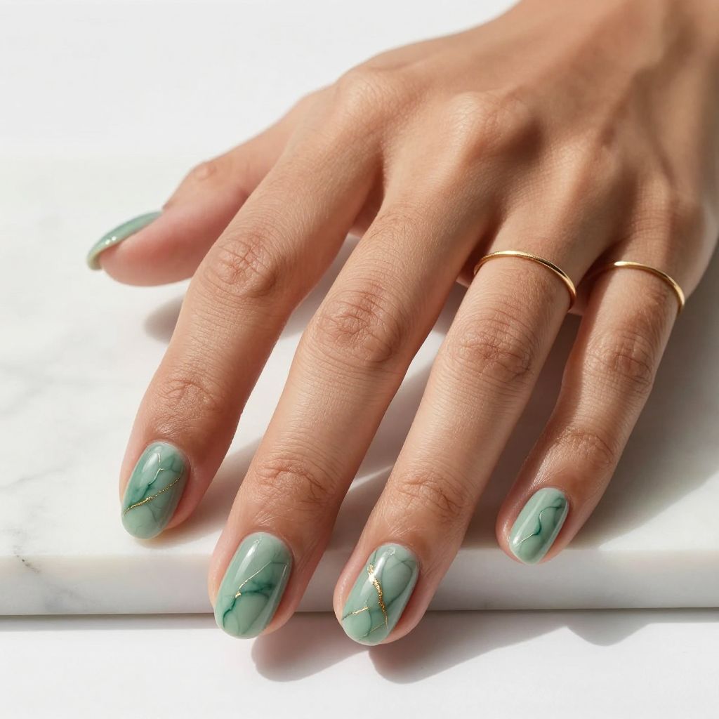 Sage Green With Gold Marble Swirls