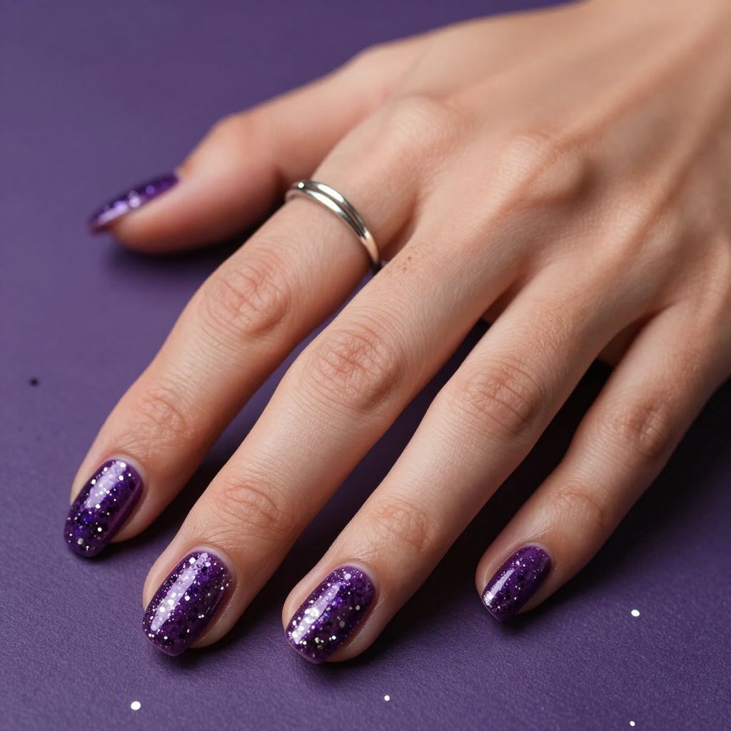 Deep Purple With Silver Confetti Glitter