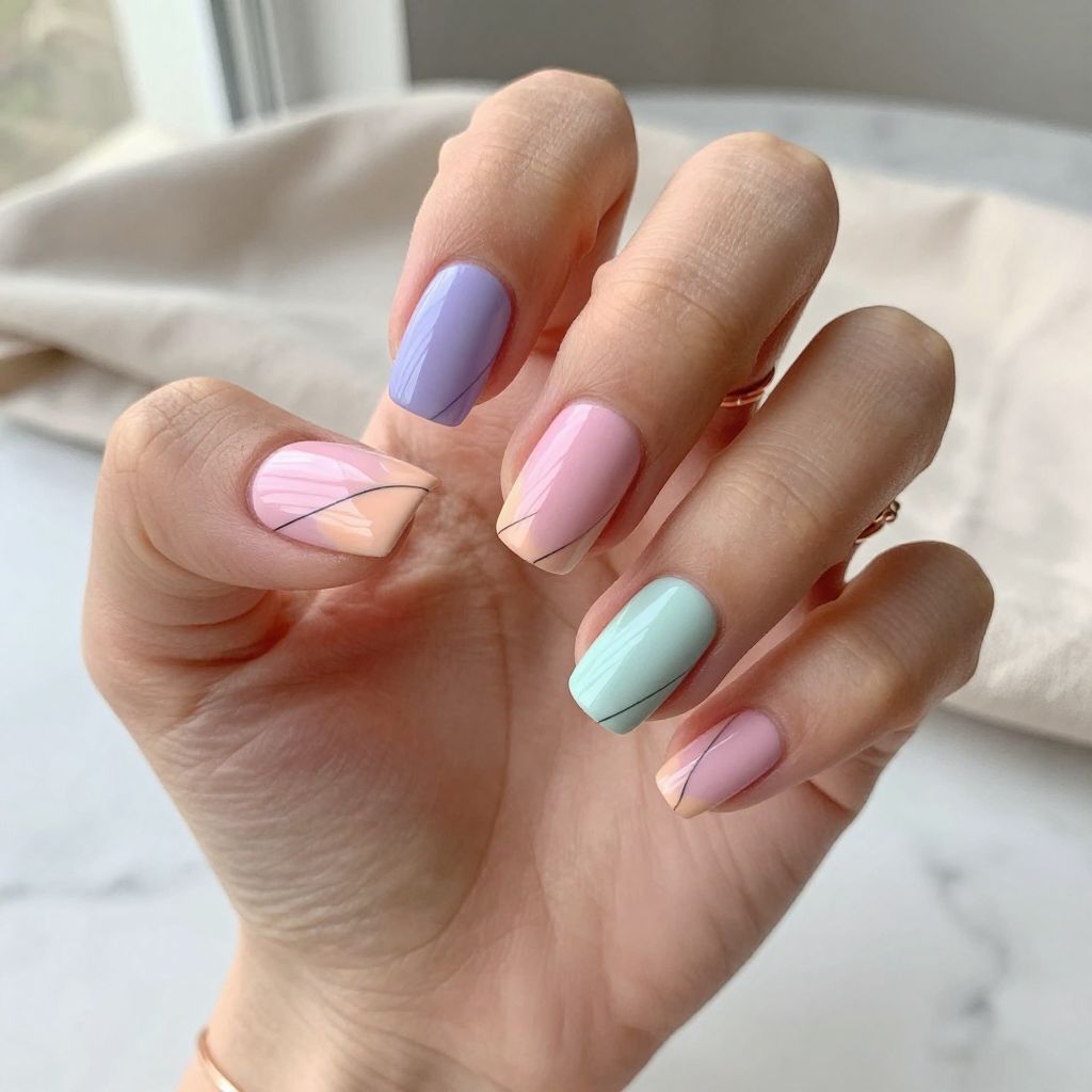 Geometric Pastel Square Nails