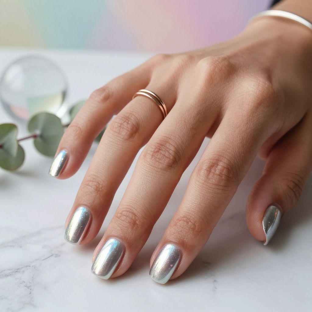 Holographic Chrome Silver Nails