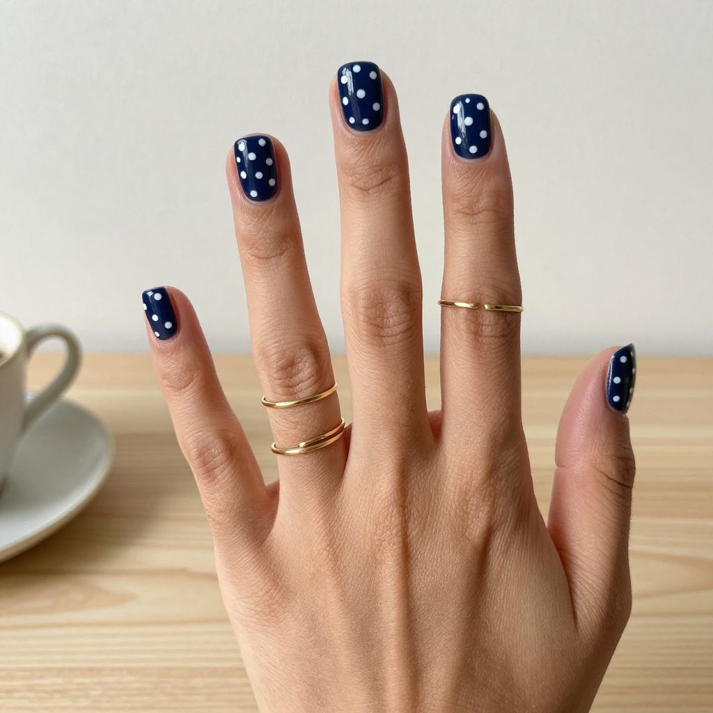Navy Blue with White Polka Dots