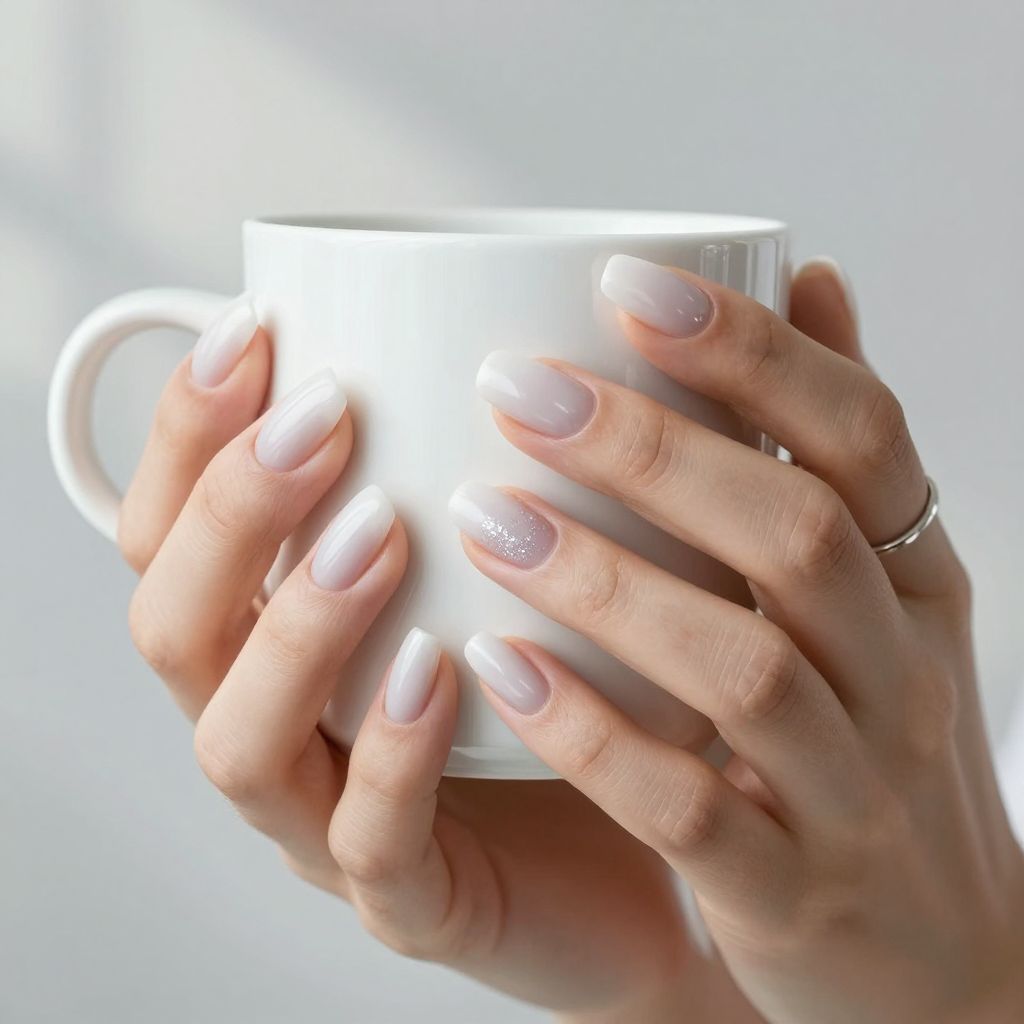 Milky cloud sheer almond nails