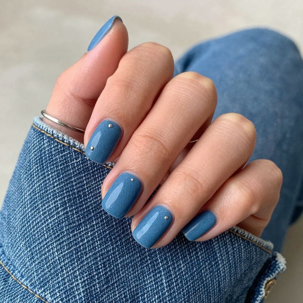 Matte denim texture square nails