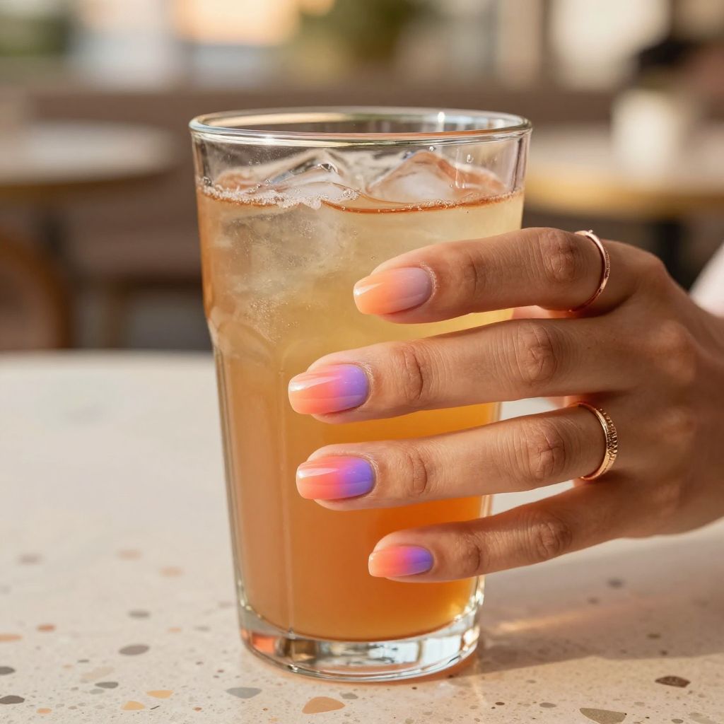 Sunset gradient short round nails