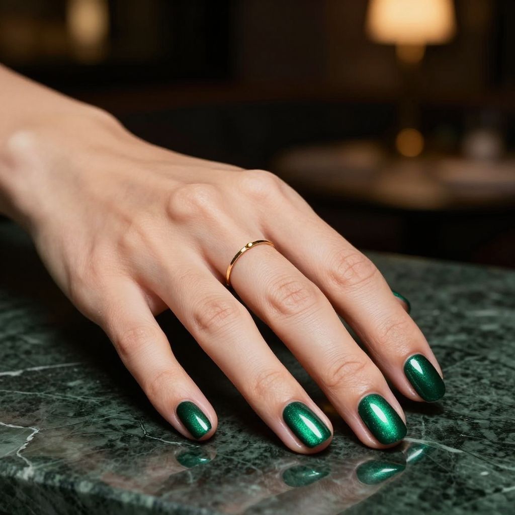 Emerald velvet cat eye oval nails