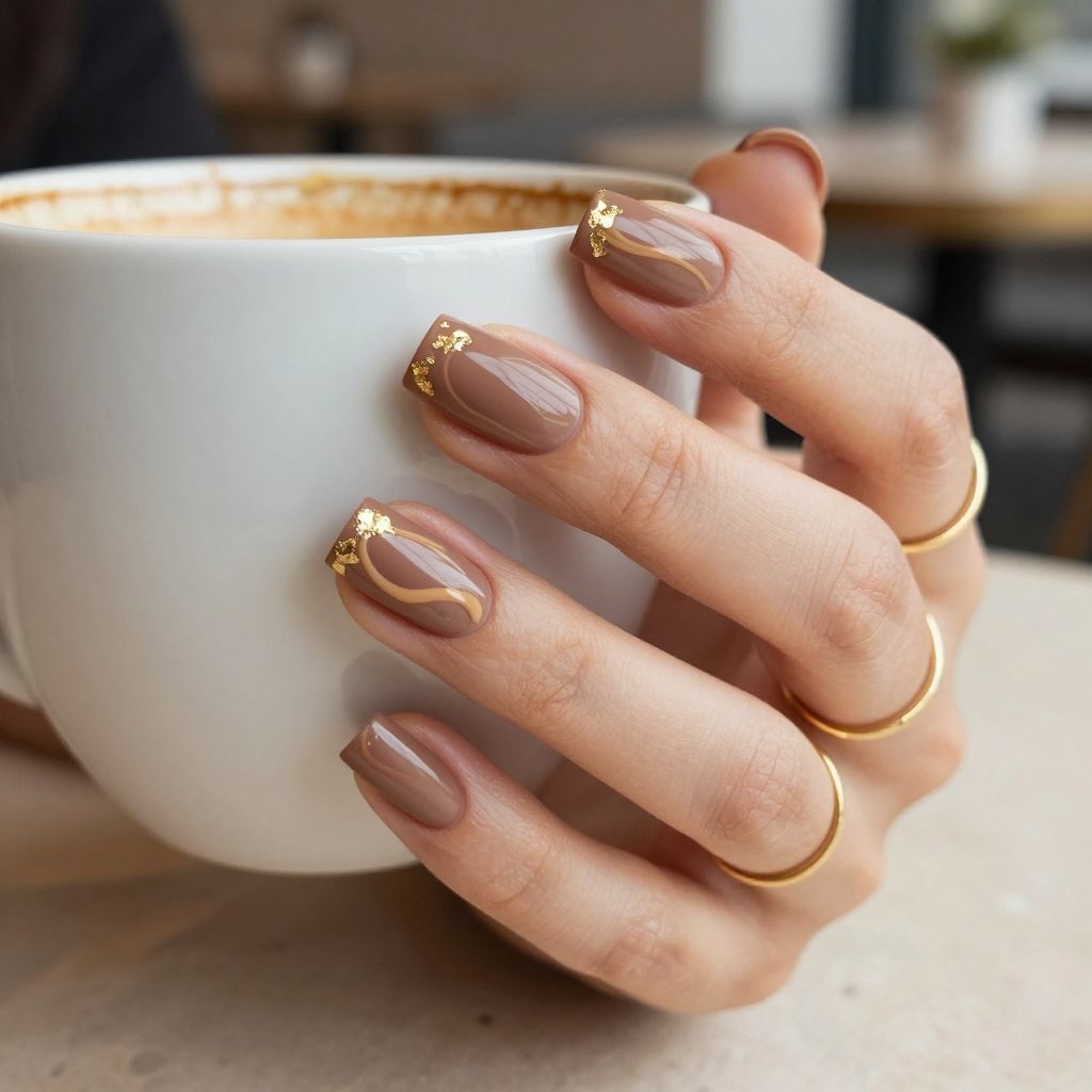 Matte mocha swirl tapered square nails
