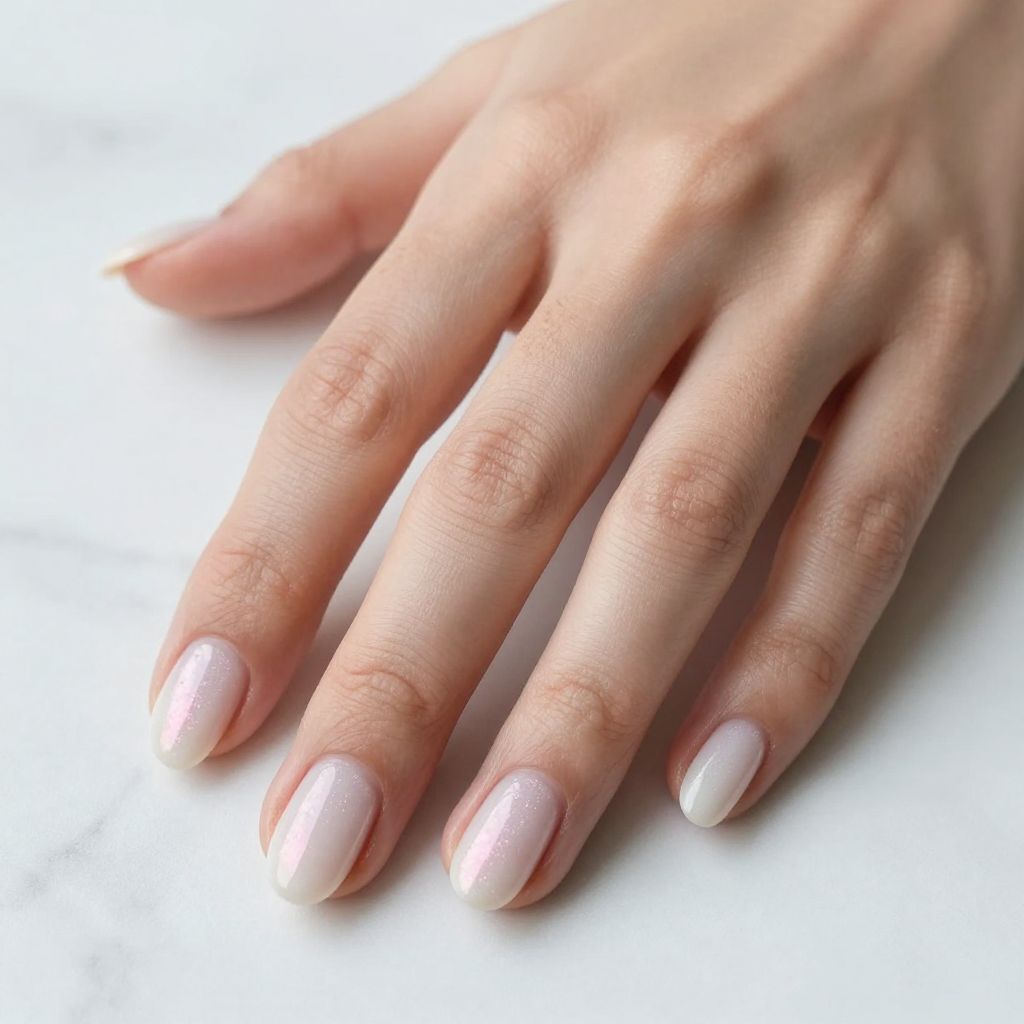Simple nail designs Milky White with Barely Visible Pink Shimmer