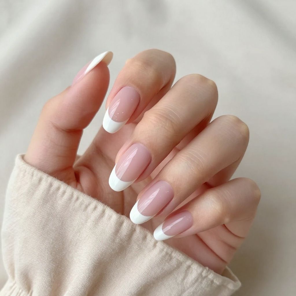 Simple nail designs Pale Pink with Ultra Thin White Tips