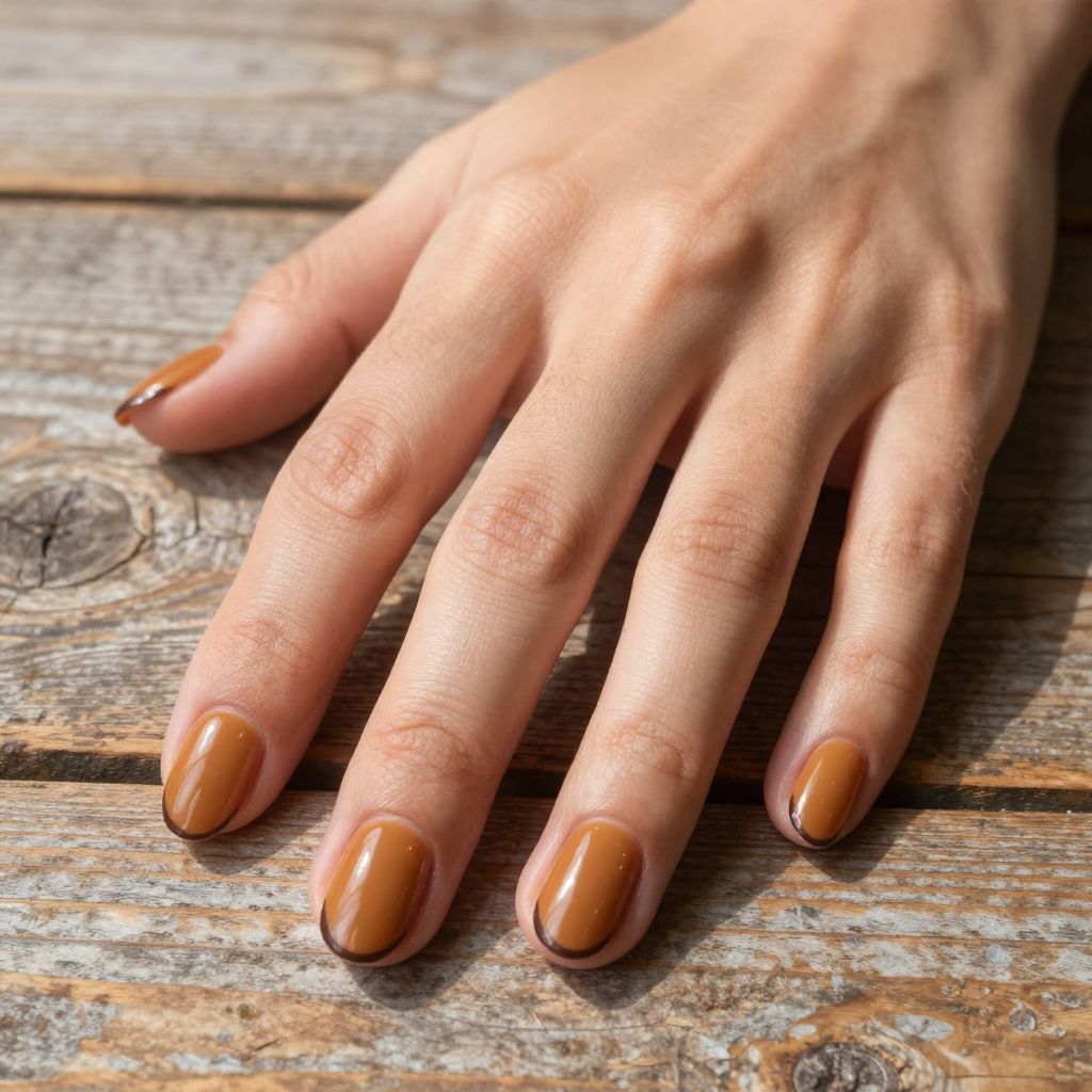 Simple nail designs Warm Caramel with Chocolate Brown Accent Line