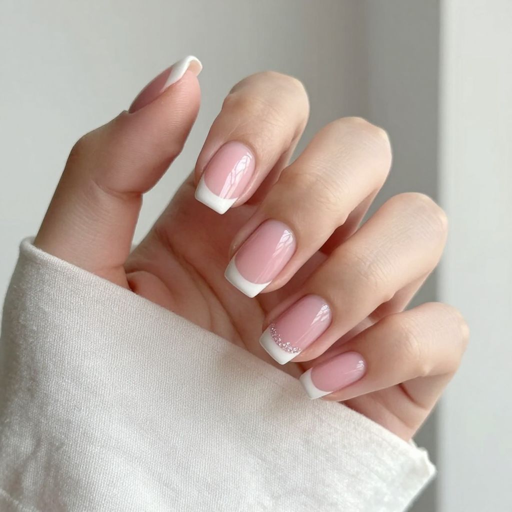 Simple nail designs Classic White Tips with Soft Pink Base