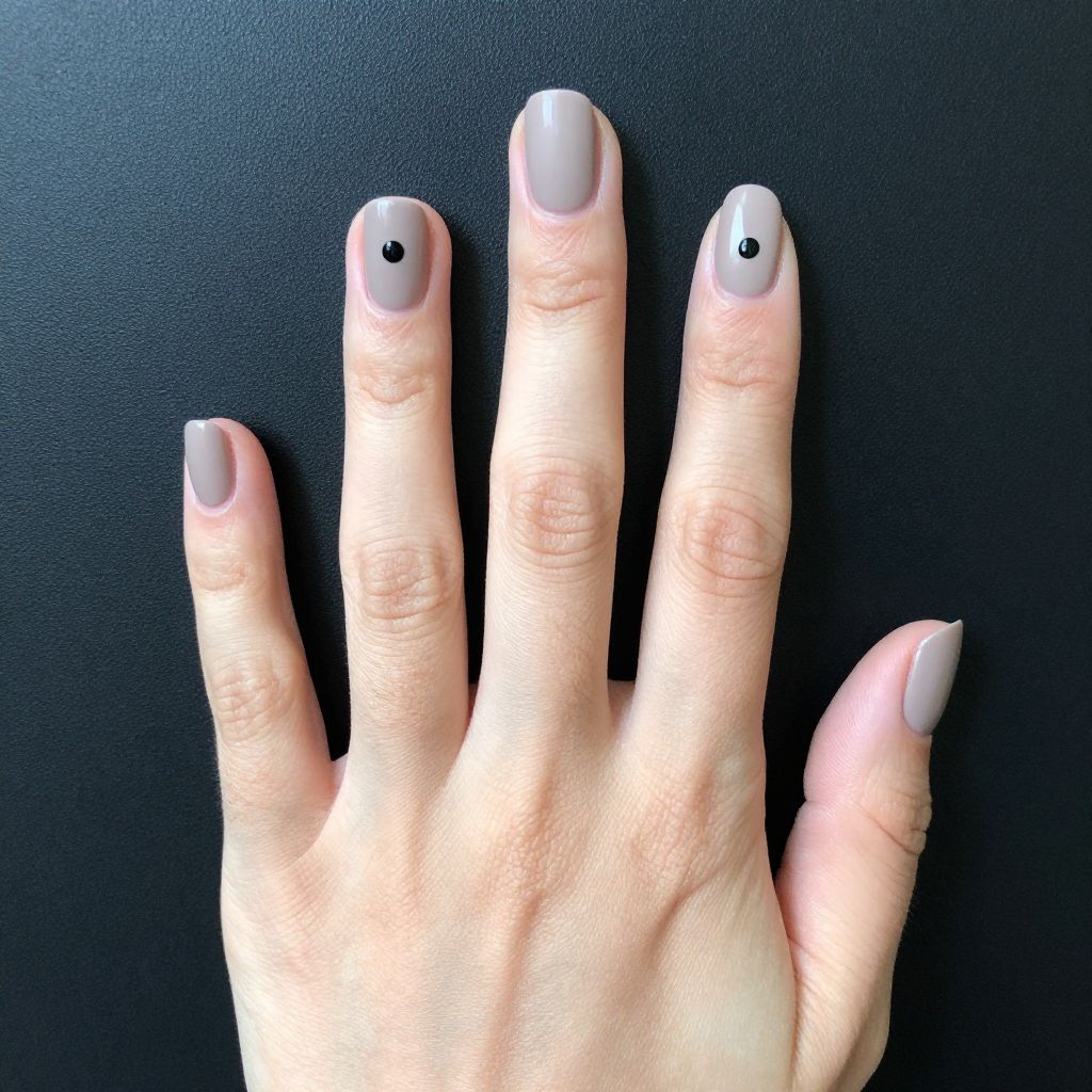 Simple nail designs Minimalist Black Dot on Neutral Base