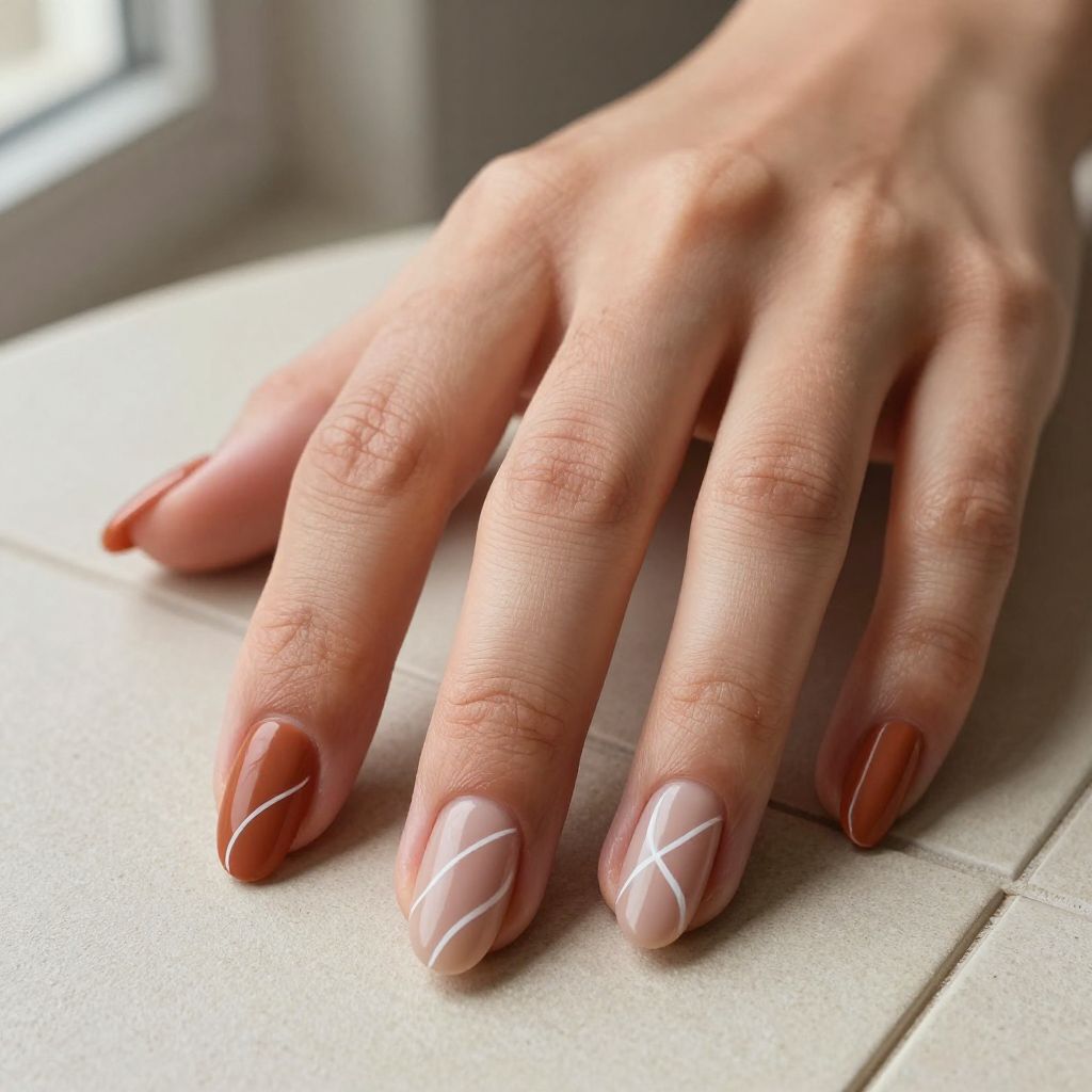Terracotta abstract almond nails