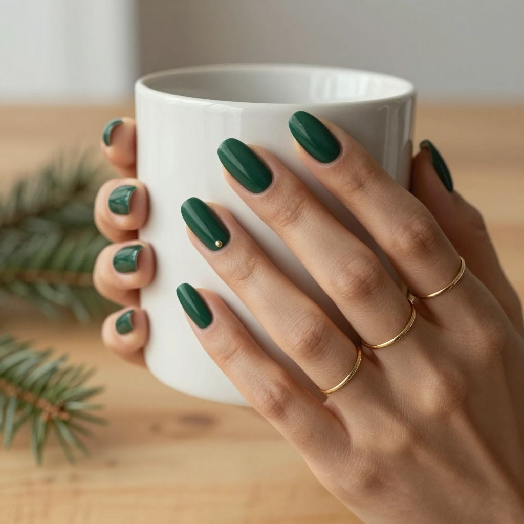 Matte forest green almond nails
